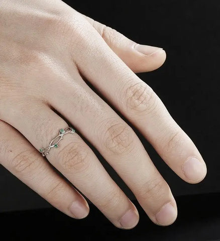 Solid Gold Emerald Wedding Bnad Nature Inspired Leaf Ring 14K/18K Gold Anniversary Matching Band Vintage Bridal Ring For Her