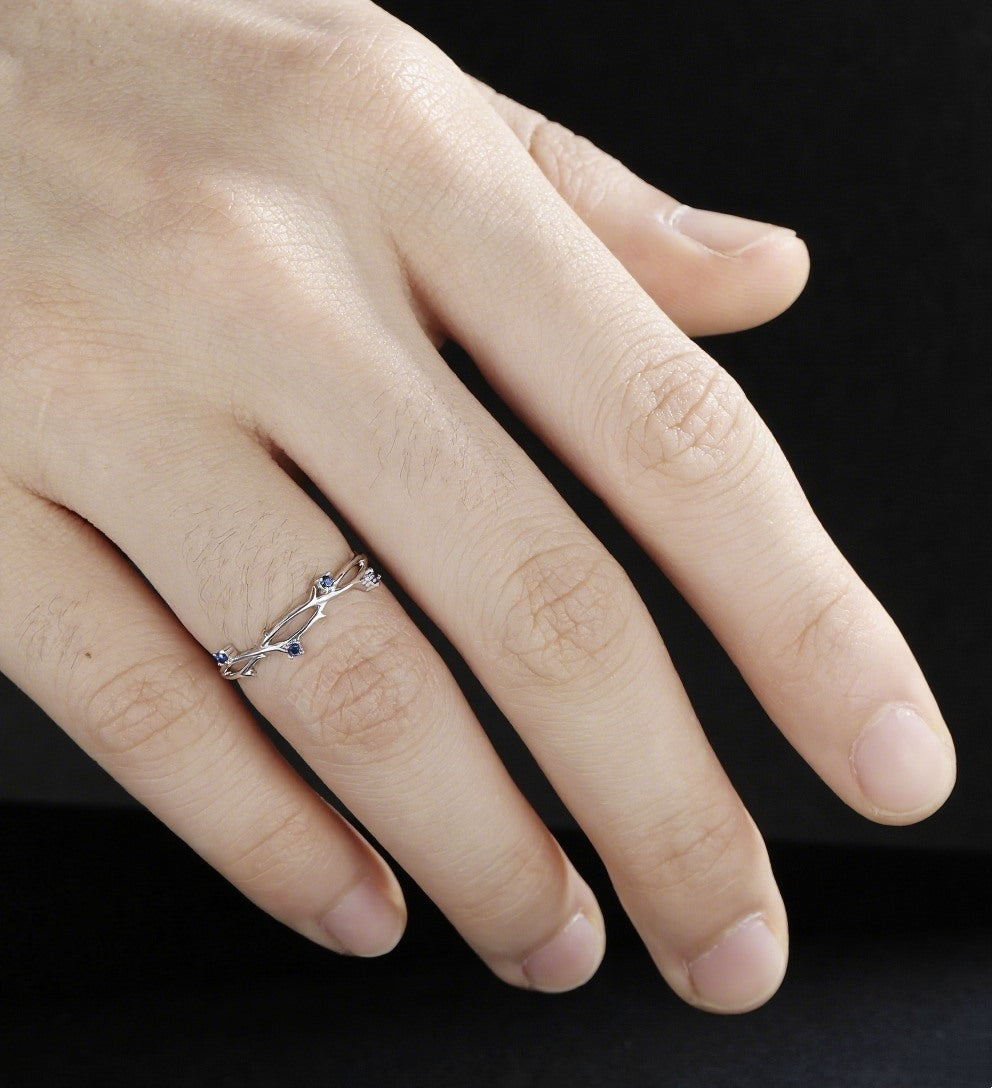 Solid Gold Sapphire Wedding Bnad 14K/18K Gold Matching Band Nature Inspired Leaf Ring Anniversary Vintage Bridal Ring For Women