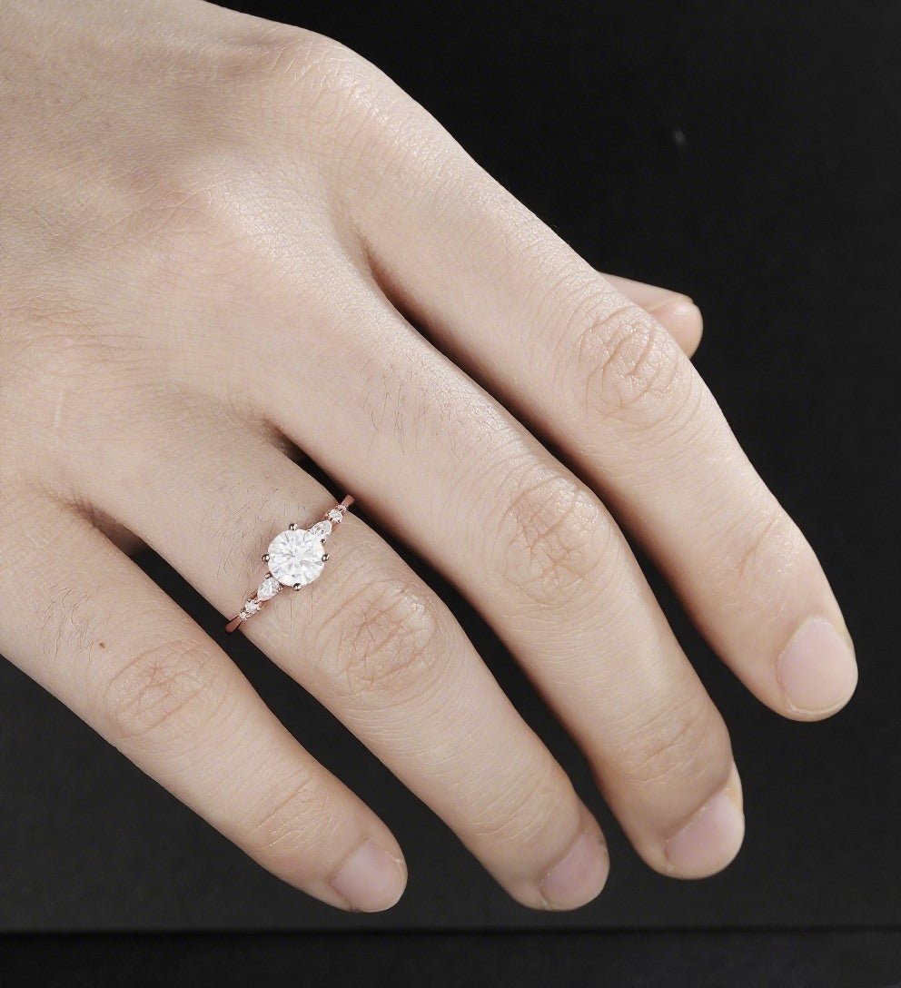 Round Cut Moissanite Engagement Ring Pear Shaped Diamond Wedding Ring Vintage Rose Gold Bridal Ring Promise Anniversary Ring Gift for Her - ULRICARING