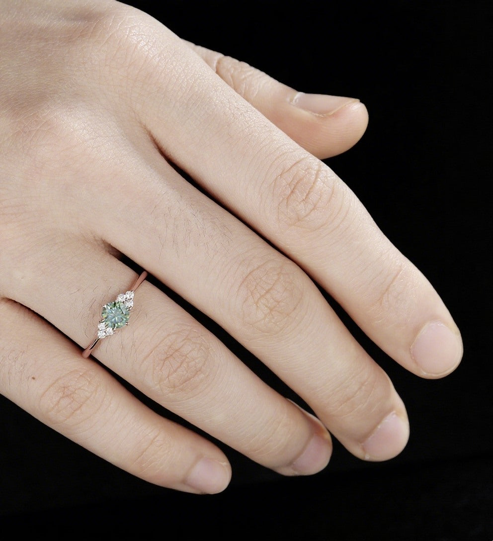5mm Round Cut Green Moissanite Engagement Ring Unique White Gold Wedding Ring Vintage Promise Diamond Ring Anniversary Bridal Ring Women