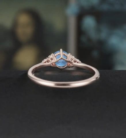 5mm Round Cut London Blue Topaz Engagement Ring Unique Rose Gold Wedding Ring Vintage Prong Set Diamond Ring Promise Anniversary Bridal Ring for Her