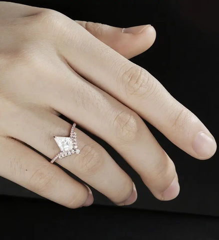 Kite Moissanite Engagement Ring Solid Gold Anniversary Ring Diamond Wedding Ring rose white yellow gold Promise Ring Unique Bridal promise Ring