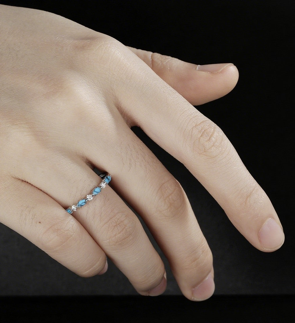 Marquise Cut Turquoise Wedding Band Moissanite Diamond Matching Bnad Vintage December Birthstone 14K/18K Solid Gold Promise Ring Promise for Her Anniversary Bridal Ring Stacking ring