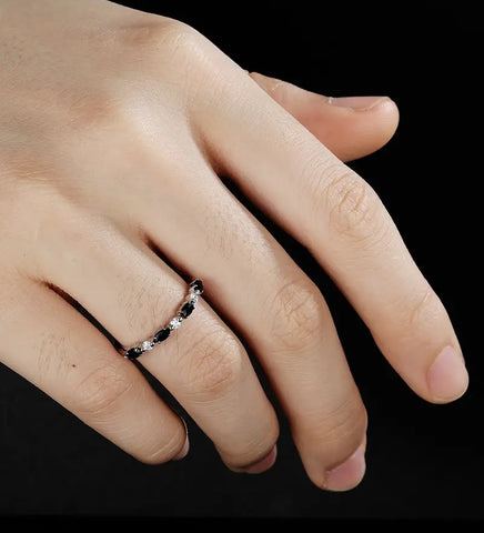 Marquise Cut  Black Onyx Wedding Band Moissanite Diamond Matching Bnad Vintage December Birthstone 14K/18K Solid Gold Promise Ring Promise for Her Anniversary Bridal Ring Stacking ring