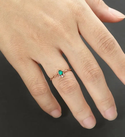 Lab Emerald Engagement Ring Vintage Solid Gild Ring Anniversary Ring Vintage Wedding Ring Bridal Promise Women Ring