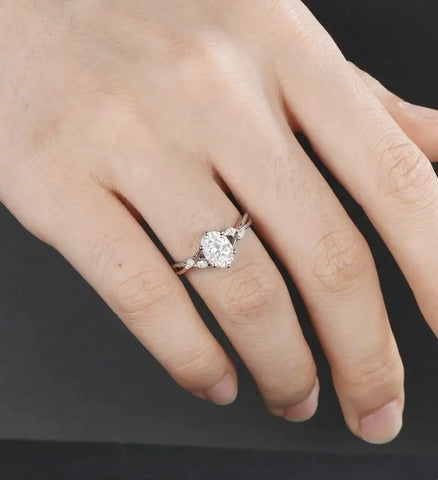 Oval Cut Moissanite Engagement Ring Marquise Monstone Solid Gold Promise Ring Unique Anniversary Diamond Ring Solid Gold Wedding Ring Vintage Bridal promise Ring For Women
