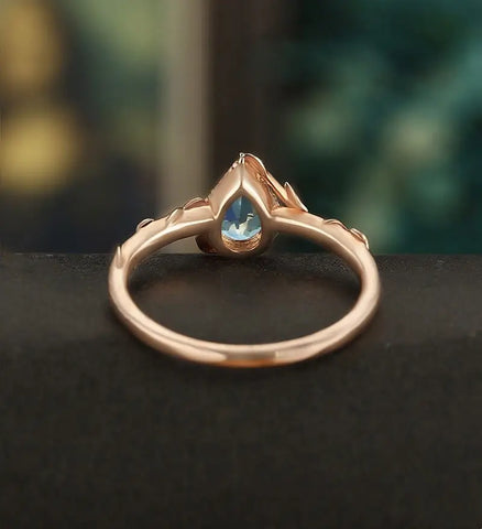 Pear Shaped Teal Sapphire Engagement Ring Solid Gold  Moissanite Promise Ring Anniversary triangle Diamond Wedding Ring Vintage Ring Unique Bridal promise Ring For Her