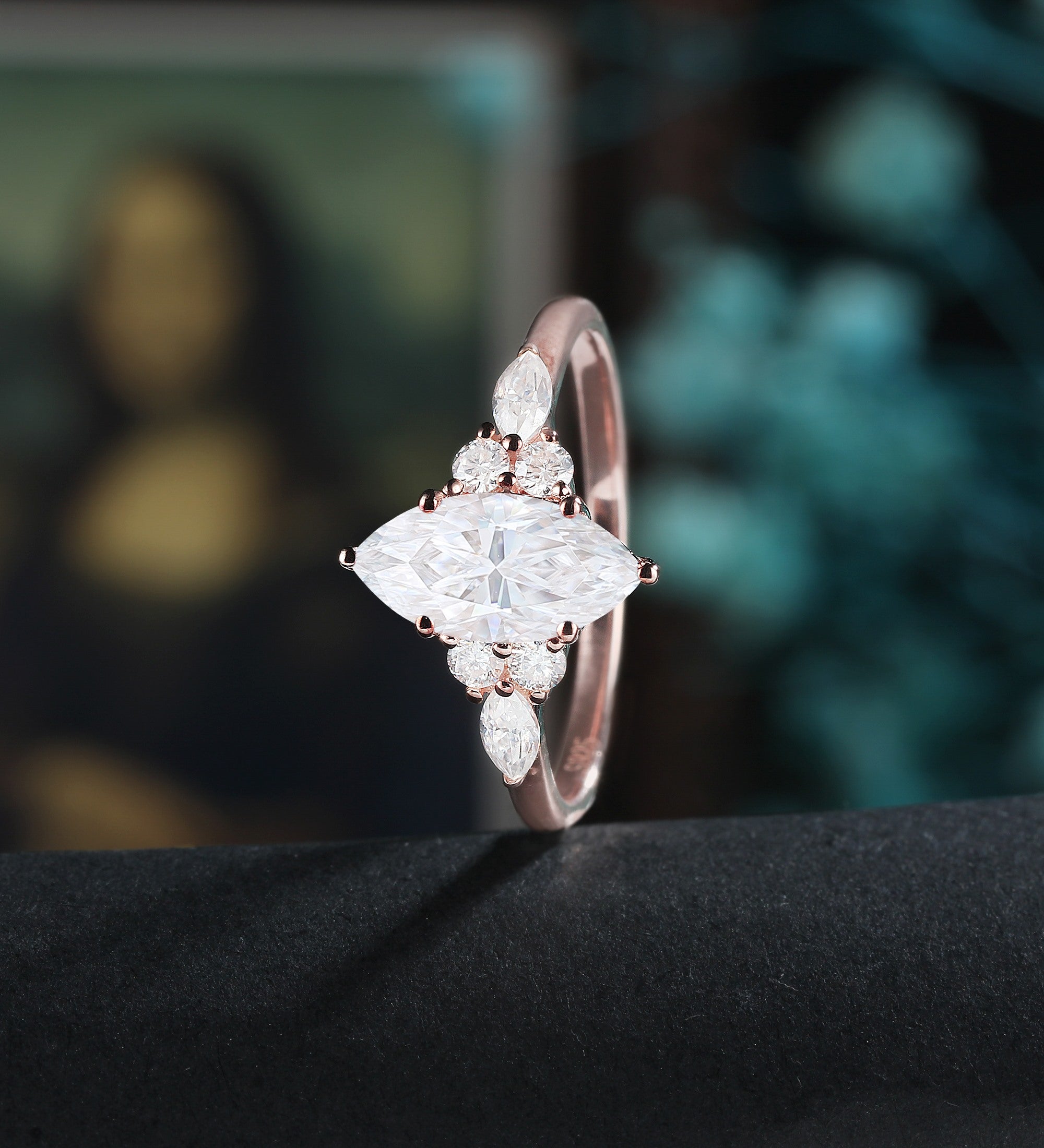 Marquise Cut Moissanite Engagement Ring Solid Gold Diamond Wedding Ring Unique 14K/18K gold Promise Anniversary Bridal Ring