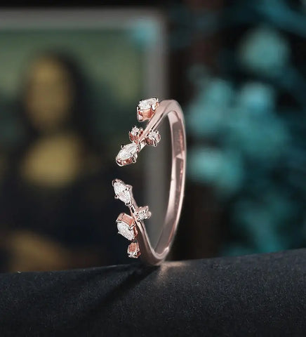 Marquise Cut Moissanite Wedding Band Unique Diamond Open Wedding Ring Stacking Ring Gift for Her Promise Anniversary Bridal Ring