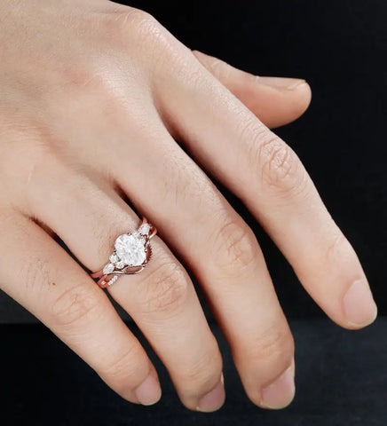 Oval Cut Moissanite Bridal Set Engagement Ring Set Vintage Bridal Set Anniversary Diamond Wedding Ring Solid Gold Promise Ring For Women