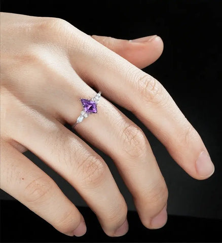 Kite Amethyst Engagement Ring Solid White Gold Marquise Monstone Ring Anniversary Diamond Wedding Ring Vintage Promise Ring Unique Bridal Ring For Women