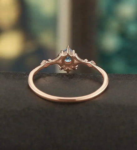 Teal Sapphire Engagement Ring Vintage Solid Gild Ring Pear Shaped Anniversary Ring Vintage Wedding Ring Bridal Promise Women Ring