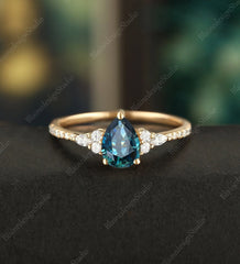 Teal Sapphire Engagement Ring Vintage Solid Gild Ring Pear Shaped Anniversary Ring Vintage Wedding Ring Bridal Promise Women Ring - ULRICARING