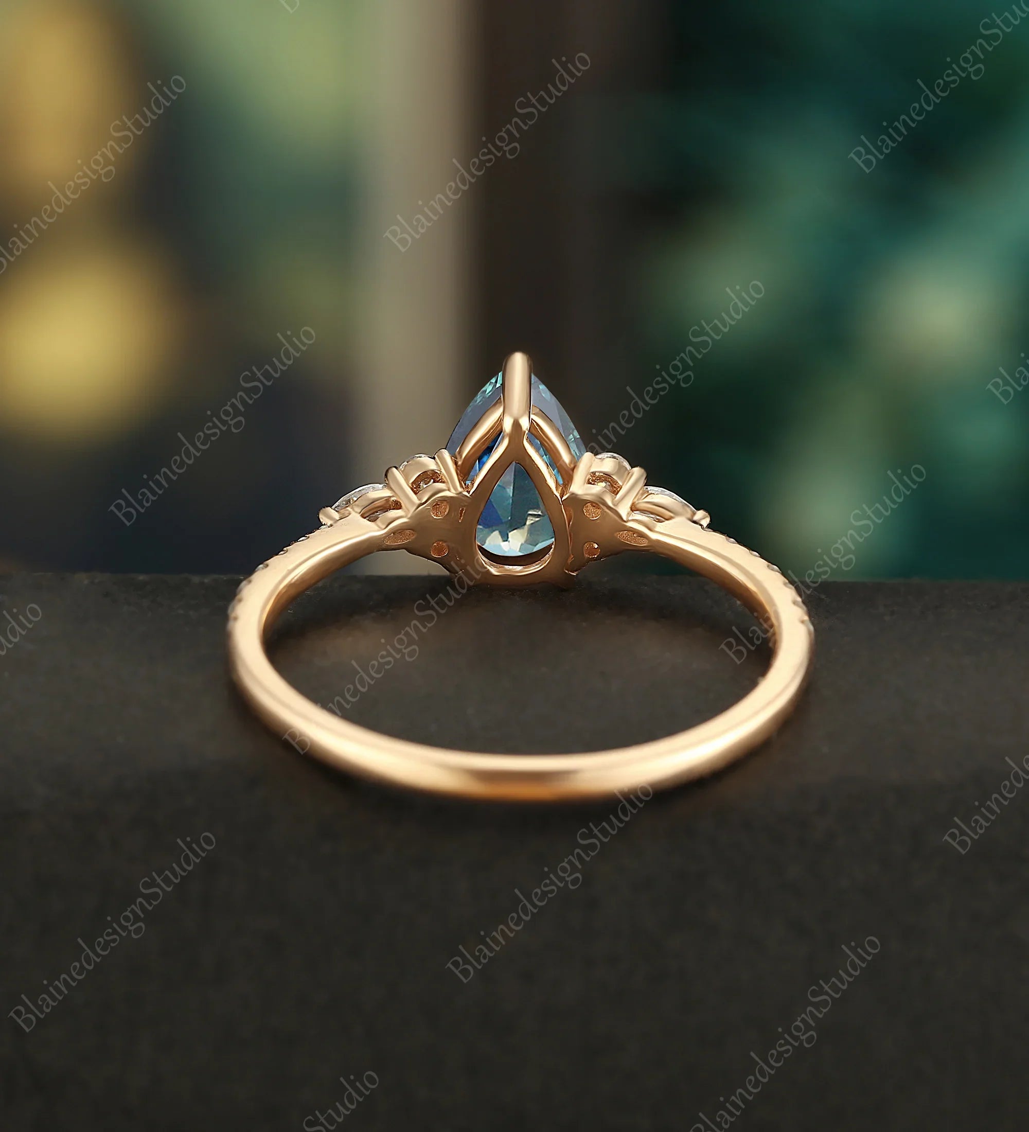 Teal Sapphire Engagement Ring Vintage Solid Gild Ring Pear Shaped Anniversary Ring Vintage Wedding Ring Bridal Promise Women Ring - ULRICARING