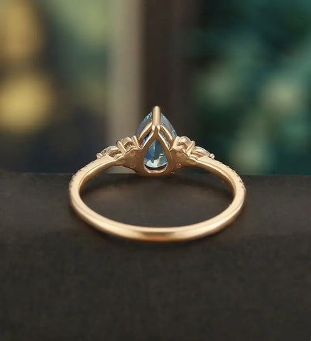 Teal Sapphire Engagement Ring Vintage Solid Gild Ring Pear Shaped Anniversary Ring Vintage Wedding Ring Bridal Promise Women Ring