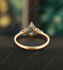 Teal Sapphire Engagement Ring Vintage Solid Gild Ring Pear Shaped Anniversary Ring Vintage Wedding Ring Bridal Promise Women Ring - ULRICARING