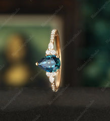 Teal Sapphire Engagement Ring Vintage Solid Gild Ring Pear Shaped Anniversary Ring Vintage Wedding Ring Bridal Promise Women Ring - ULRICARING