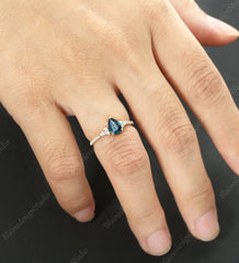 Teal Sapphire Engagement Ring Vintage Solid Gild Ring Pear Shaped Anniversary Ring Vintage Wedding Ring Bridal Promise Women Ring - ULRICARING