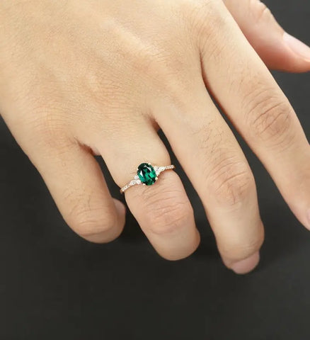Oval Cut Lab Emerald Ring Engagement Ring Rose Gold Unique Marquise Cut Moissanite Ring Half Eternity Diamond Wedding Ring Promise Anniversary Ring for Her