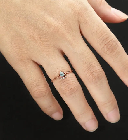 Moss Agate Engagement Ring Pear Shaped Solid Gild Ring Vintage Wedding Ring Bridal Promise Women Ring