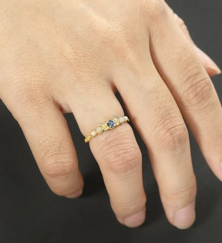 3MM Round Alexandrite Engagement Ring Vintage Solid Gild Opal Ring Pearl Anniversary Vintage Ring Unique Bridal Ring Promise Women Ring