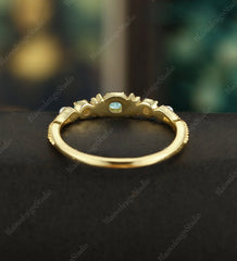 3MM Round Moss Agate Engagement Ring Solid Gild Wedding Ring Anniversary Ring For her Vintage Bridal Ring Promise Women Ring - ULRICARING