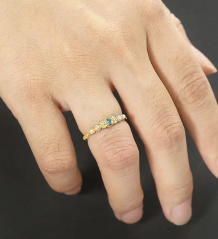 3MM Round Moss Agate Engagement Ring Solid Gild Wedding Ring Anniversary Ring For her Vintage Bridal Ring Promise Women Ring