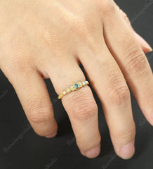 3MM Round Moss Agate Engagement Ring Solid Gild Wedding Ring Anniversary Ring For her Vintage Bridal Ring Promise Women Ring - ULRICARING