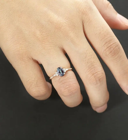 Oval Cut Lab Alexandrite Ring Vintage Rose Gold Engagement Ring Unique Marquise Cut Moissanite Ring Promise Diamond Wedding Ring Half Eternity Anniversary Ring