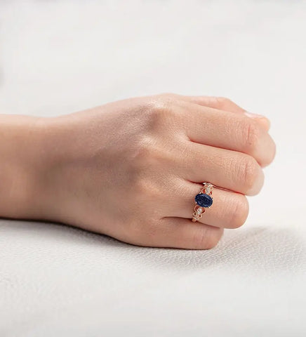 Oval Cut Blue Sandstone Engagement Ring Moissanite Diamond Wedding Ring Vintage Rose Gold Bridal Ring Promise Anniversary Ring For Women