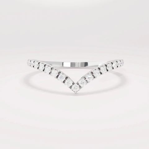 Solid Gold Curved V-Shaped Wedding Band - Diamond Half Eternity Ring, Solitaire Engagement Enhancer
