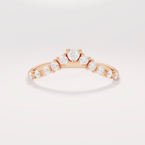 Women's 14K Solid Gold Curved Diamond Ring V-Shaped Dainty Stackable Contour Band & Nesting Enhancer