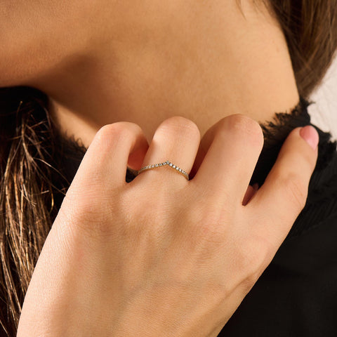 Solid Gold Curved V-Shaped Wedding Band - Diamond Half Eternity Ring, Solitaire Engagement Enhancer