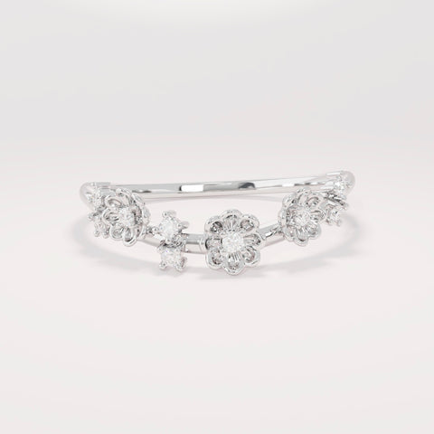 14k Daisy Curved Ring - Solid Gold Floral Wedding Band, Dainty Delicate Gold Ring for Her