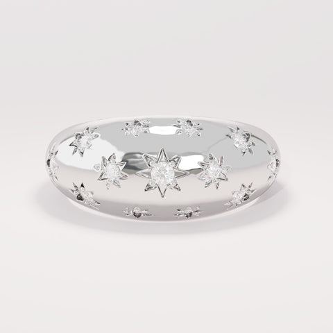 Solid Gold Chunky Star Ring - Pave Diamond Dome Ring, Unique Statement Pinky Ring for Women