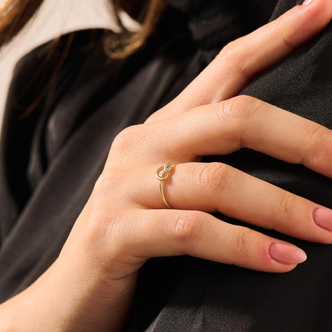 14K Solid Gold Diamond Knot Ring – Pave Friendship Band & Promise Ring for Her | Yellow/Rose/White Gold Jewelry