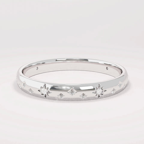 14k Solid Gold Diamond Star Pave Band | Minimalist Celestial Wedding Band | Womens Starbust Eternity Comfort Fit Ring
