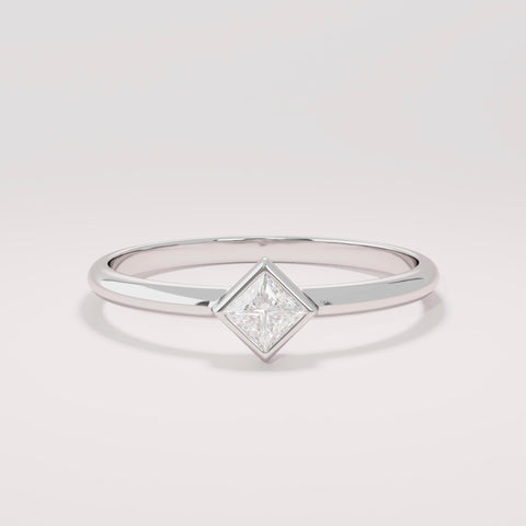 14k Gold Tiny Diamond Solitaire Ring | Minimal Princess-Cut Promise Ring | Basic Pinky/Engagement Ring for Women