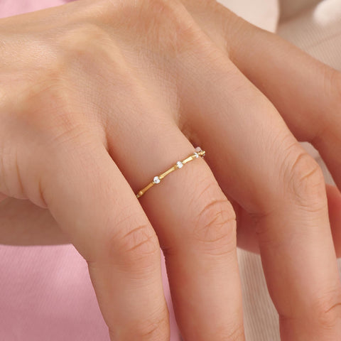Diamond Stackable Ring,  14k Solid Gold Stacking Ring, Tiny Diamond Bone Band for Women, Diamond Thumb Ring, Thin Index Finger Ring