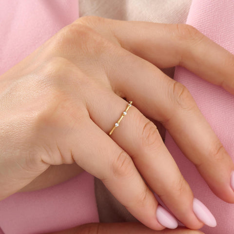Diamond Stackable Ring,  14k Solid Gold Stacking Ring, Tiny Diamond Bone Band for Women, Diamond Thumb Ring, Thin Index Finger Ring