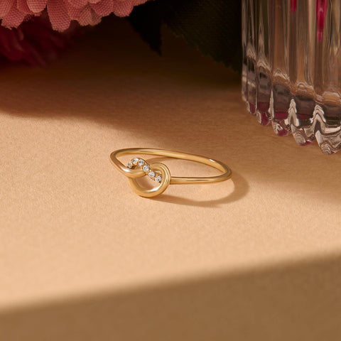 14K Solid Gold Diamond Knot Ring – Pave Friendship Band & Promise Ring for Her | Yellow/Rose/White Gold Jewelry