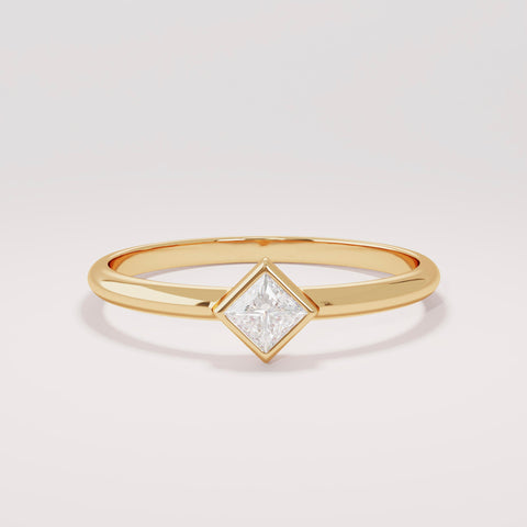 14k Gold Tiny Diamond Solitaire Ring | Minimal Princess-Cut Promise Ring | Basic Pinky/Engagement Ring for Women