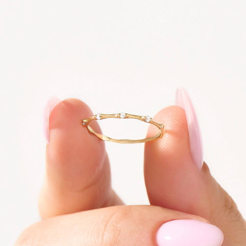 Diamond Stackable Ring,  14k Solid Gold Stacking Ring, Tiny Diamond Bone Band for Women, Diamond Thumb Ring, Thin Index Finger Ring