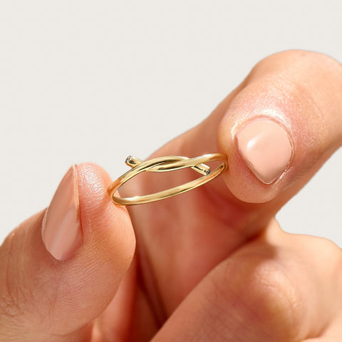14k Solid Gold Diamond Knot Ring for Women | Tiny Diamond Love Knot Band | Infinity Friendship Promise Jewelry Gift (Yellow/Rose/White Gold)