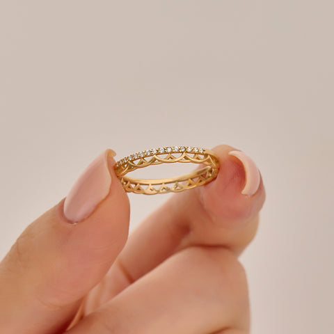 Bridal Celtic Ring: 14K Gold Pave Diamond Knot Band – Unique Wedding Jewelry