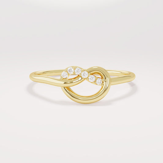 14K Solid Gold Diamond Knot Ring – Pave Friendship Band & Promise Ring for Her | Yellow/Rose/White Gold Jewelry
