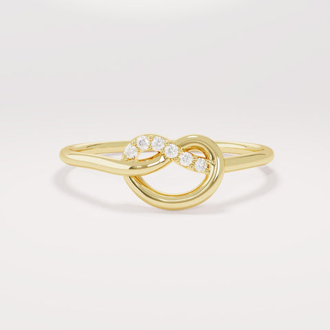 14K Solid Gold Diamond Knot Ring – Pave Friendship Band & Promise Ring for Her | Yellow/Rose/White Gold Jewelry