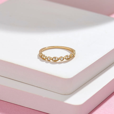 Vintage Art Deco Diamond Ring 14K Gold – Women’s Unique Pavé Stacking Band