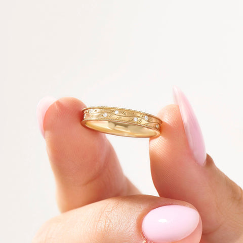 Diamond Leaf 14k Solid Gold Ring – Dainty Floral Wedding Band | Minimalist Nature-Inspired Bridal Gift for Women