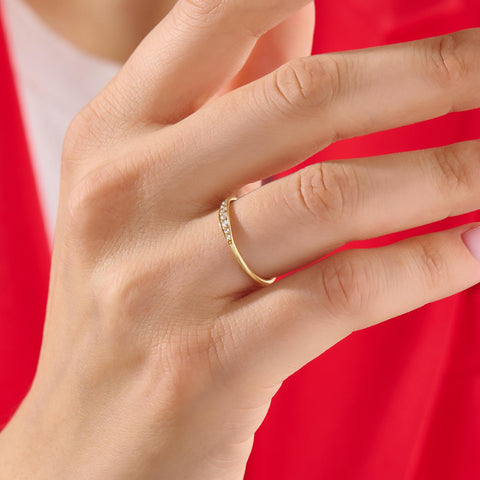 Diamond Wedding Ring 14k Solid Gold - Thin Dainty Band for Women, Perfect Promise Ring Gift for Mom, Wife & Ladies